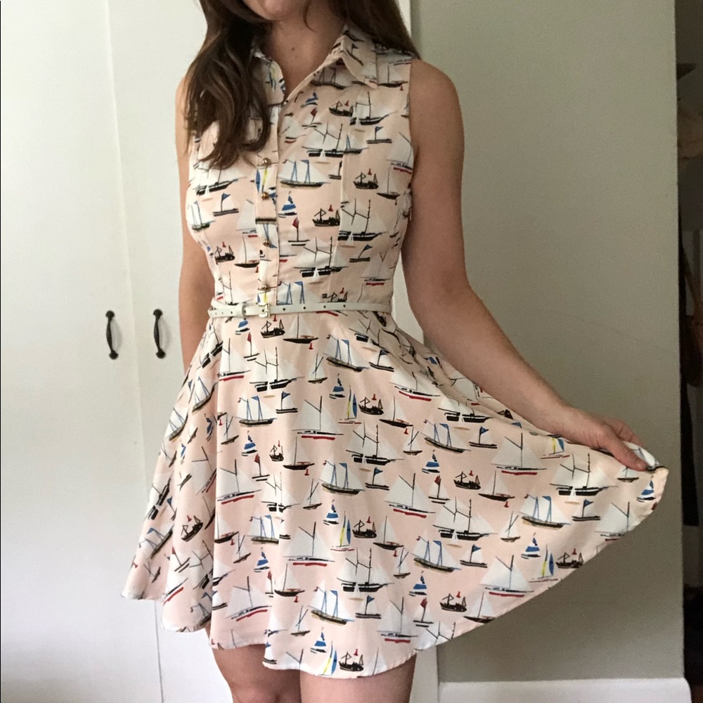 Cals Sailboat Print Pinup Girl Dress
